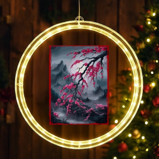 Vintage Cherry Blossom Landscape Graphical LED Christmas Window Lights