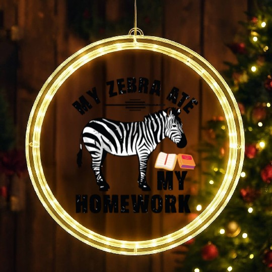 Funny My zebra Ate My Homework Animal Book Lover LED Christmas Window Lights