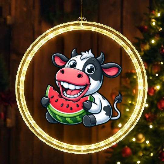 Funny cow bull steer watermelon summer fruit LED Christmas Window Lights