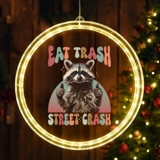 Funny Possum Raccoon Eat Trash Street Crash LED Christmas Window Lights