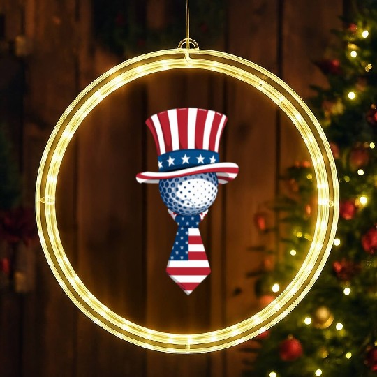 Patriotic Golf Ball with Stars and Stripes Hat LED Christmas Window Lights