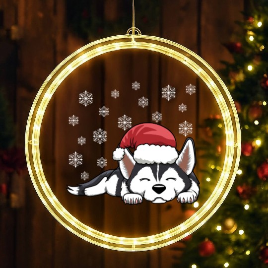CHRISTMAS SANTA HAT SIBERIAN HUSKY DOG LED Christmas Window Lights