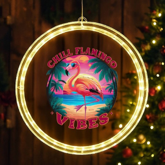Relaxed and Cool "Chill Flamingo Vibes" LED Christmas Window Lights