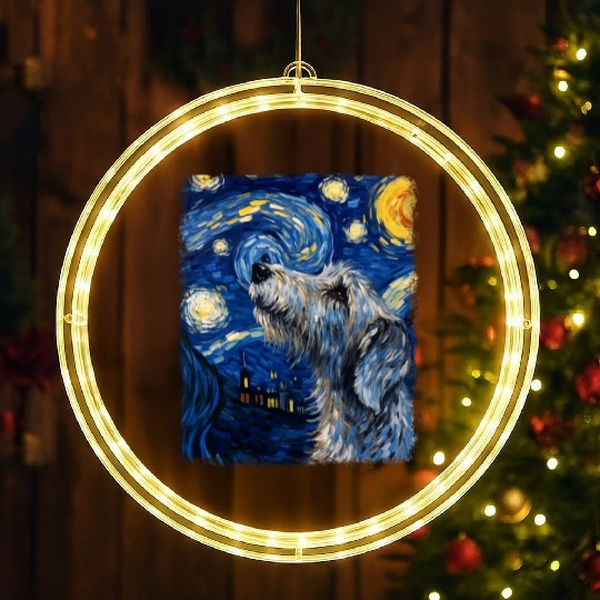 Irish Wolfhound Dog Starry Night Painting LED Christmas Window Lights