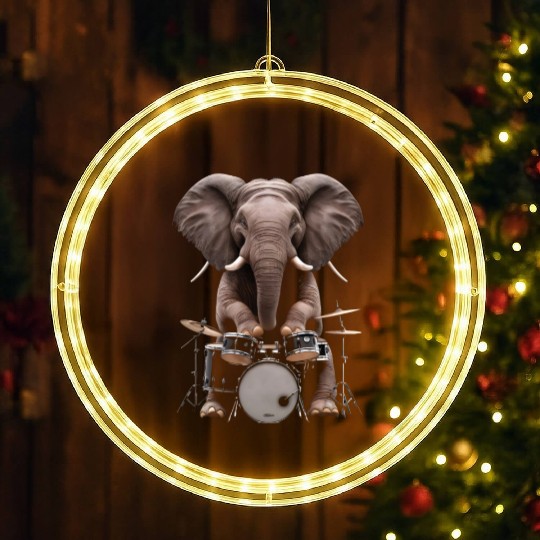Elephant Playing Drums Realistic LED Christmas Window Lights