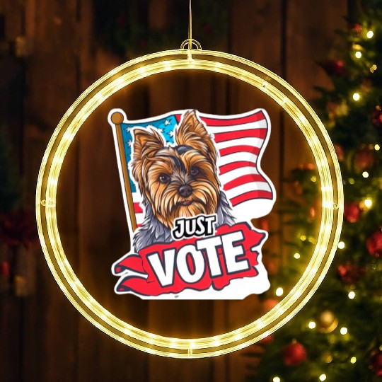 Unique American Flag Election 2024 Yorkie Gifts LED Christmas Window Lights