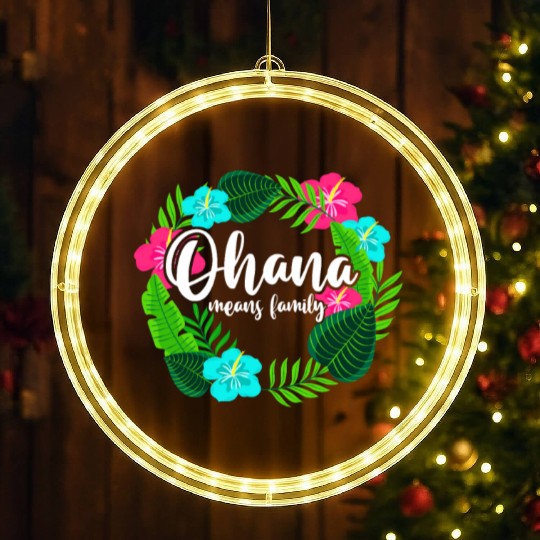 Ohana Means Family Hawaii Hibiscus Hawaiian Flower LED Christmas Window Lights