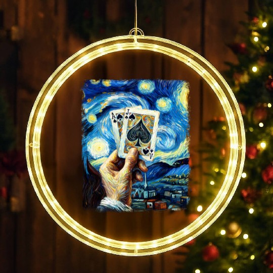 Blackjack Gambling Cards Starry Night Painting LED Christmas Window Lights