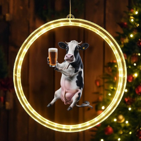 Cow Drinking Beer Realistic LED Christmas Window Lights