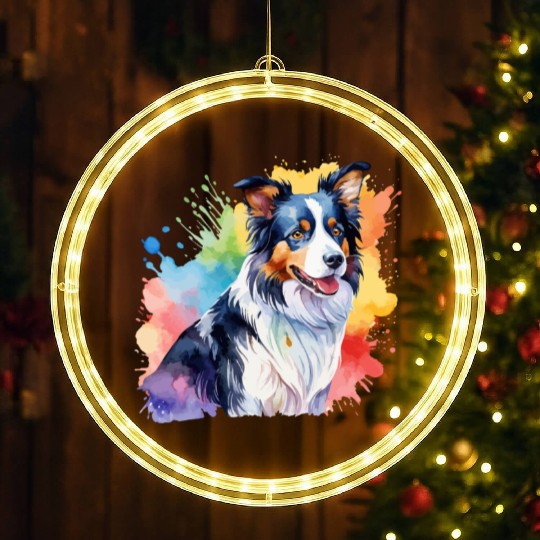 Border Collie Watercolor LED Christmas Window Lights