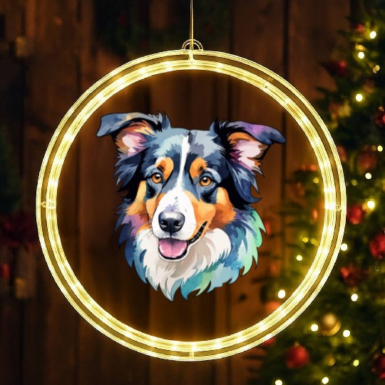 Border Collie Watercolor LED Christmas Window Lights