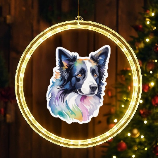 Border Collie Watercolor LED Christmas Window Lights