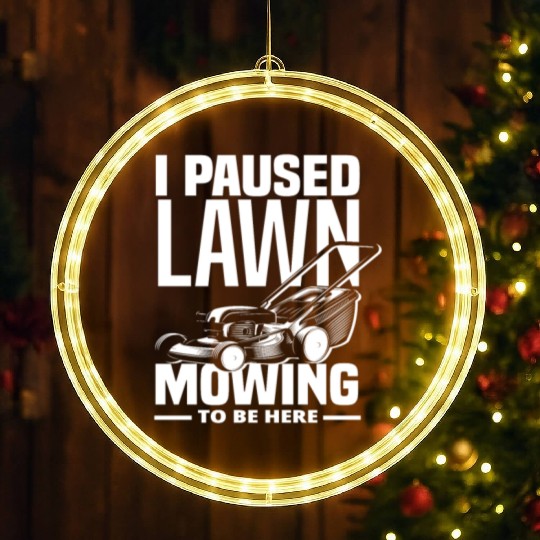 Landscaper Gardener Lawn Mowing Paused LED Christmas Window Lights