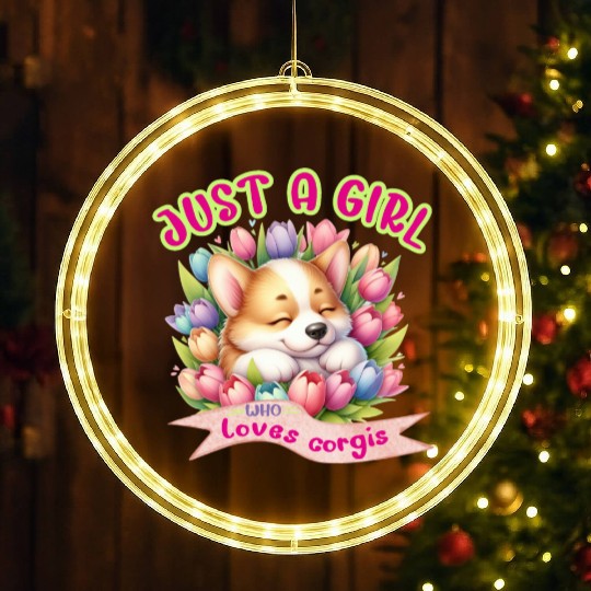 Corgi in tulips - Just a girl who loves corgis LED Christmas Window Lights