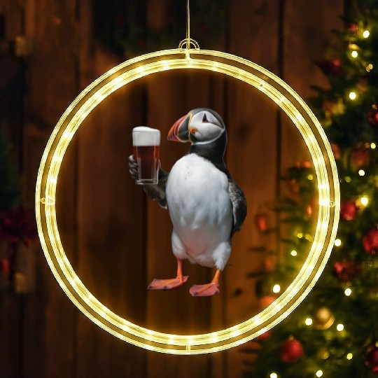 Atlantic Puffin Drinking Beer Realistic LED Christmas Window Lights