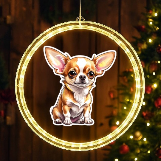 Chihuahua Watercolor LED Christmas Window Lights
