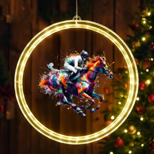 Horse Racing Boy Watercolor art LED Christmas Window Lights