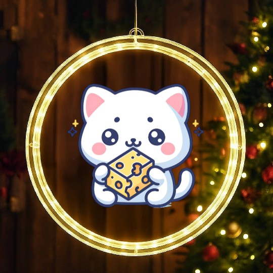 Cheese Cube Cat LED Christmas Window Lights