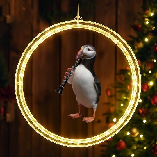 Atlantic Puffin Playing Clarinet Realistic LED Christmas Window Lights