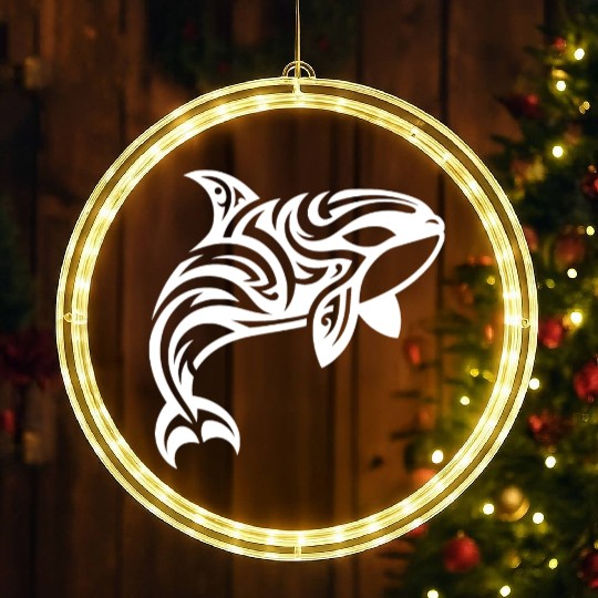 Orca T Tattoo Style Jumps Out Of The Water LED Christmas Window Lights