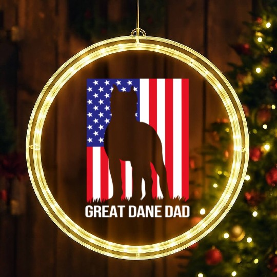 4th Of July US Flag Dog Dad Great Dane Dad LED Christmas Window Lights