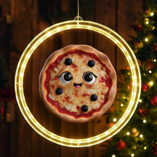 Happy Pizza Realistic LED Christmas Window Lights