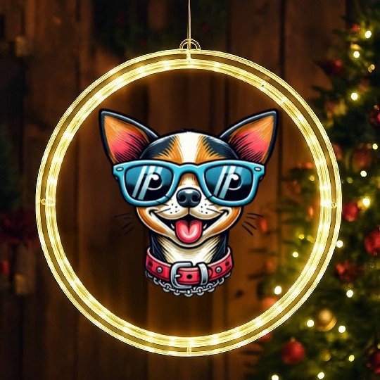 Cartoon chihuahua wearing glasses, Chihuahua lover LED Christmas Window Lights
