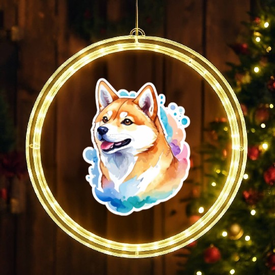 Shiba Inu Watercolor LED Christmas Window Lights