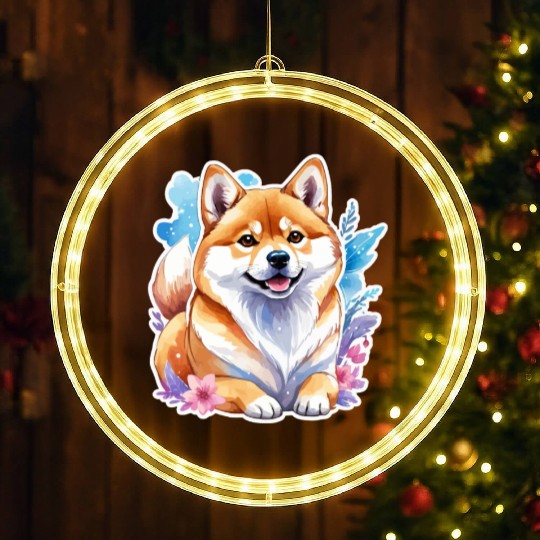 Shiba Inu Watercolor LED Christmas Window Lights