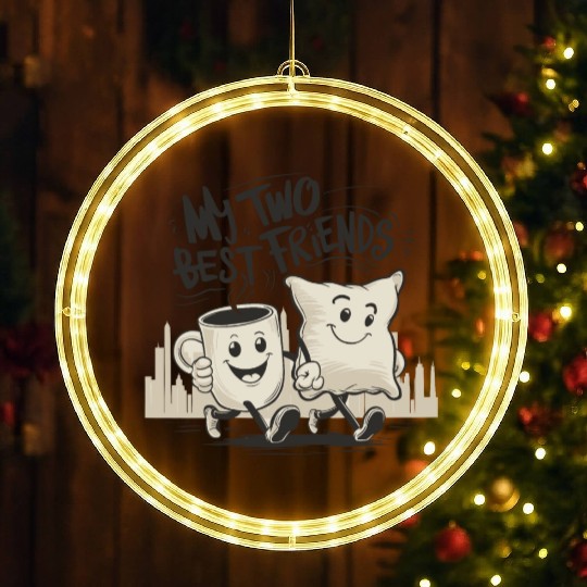 My Two Best Friends Coffee Mug and Cushion LED Christmas Window Lights