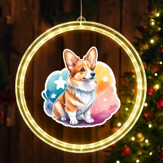 Pembroke Welsh Corgi Watercolor LED Christmas Window Lights