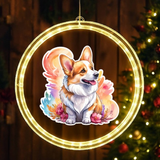 Pembroke Welsh Corgi Watercolor LED Christmas Window Lights
