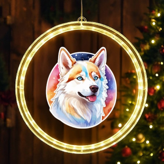 Siberian Husky Watercolor LED Christmas Window Lights
