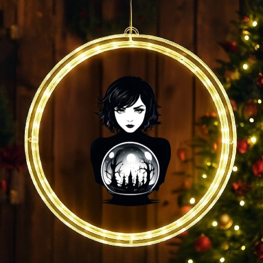 Witchy Woman Gazing into a Crystal Ball LED Christmas Window Lights