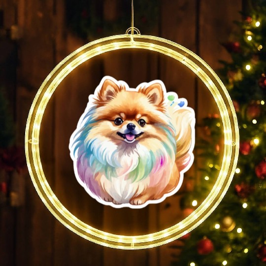 Pomeranian Watercolor LED Christmas Window Lights