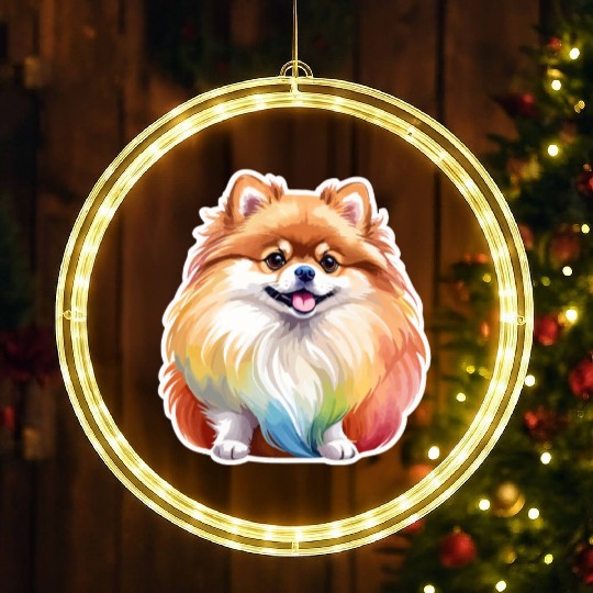 Pomeranian Watercolor LED Christmas Window Lights