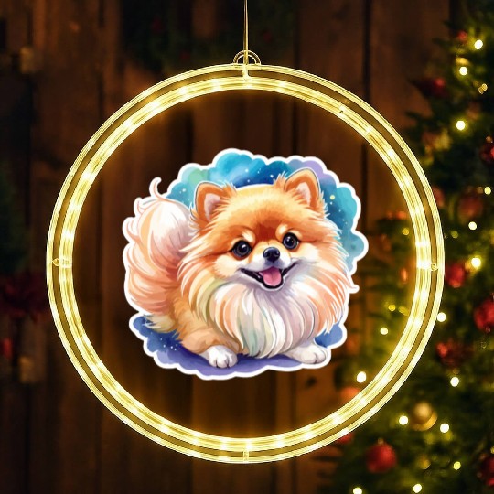 Pomeranian Watercolor LED Christmas Window Lights