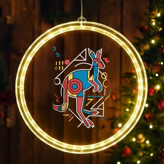 Geometric Kangaroo Art Colorful Abstract LED Christmas Window Lights