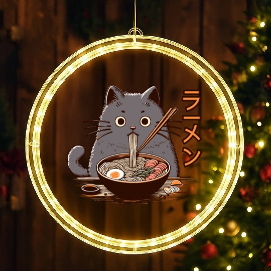 Japanese Cat Eating Ramen LED Christmas Window Lights