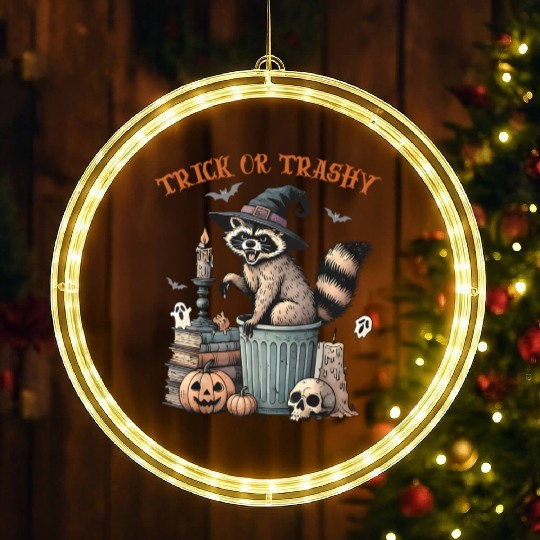 Trick Or Trashy Funny Raccon Halloween LED Christmas Window Lights