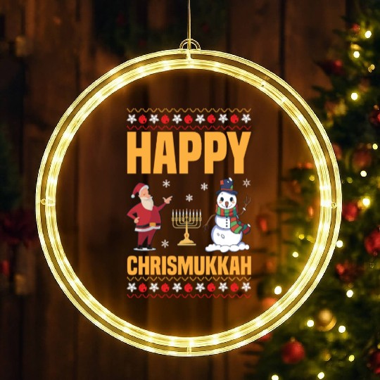 Happy Chrismukkah Funny Hanukkah Christmas Santa LED Christmas Window Lights