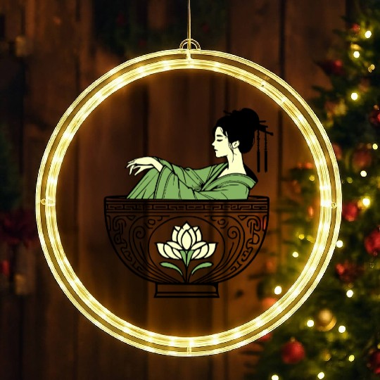 Serenity Women in a Lotus Bowlof Tea LED Christmas Window Lights