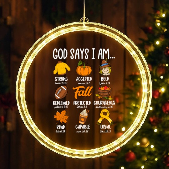 God Says I Am Fall Vibes Autumn Christian LED Christmas Window Lights