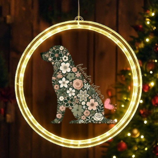 Floral Labrador Retriever: Elegant Pet Silhouett LED Christmas Window Lights