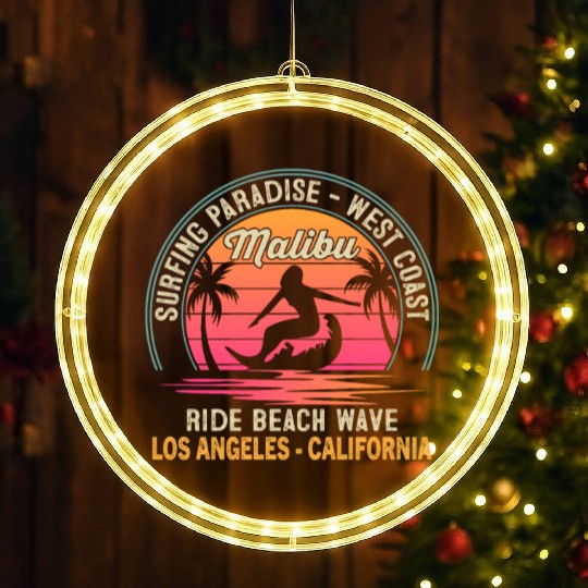 A NEST COAST NG PARADISE - SURFING Malibu RIDE BEA LED Christmas Window Lights