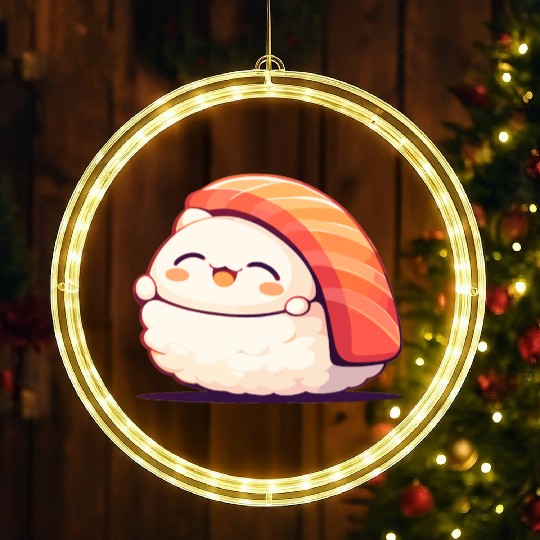 Kawaii White Cat Salmon Nigiri Sushi LED Christmas Window Lights