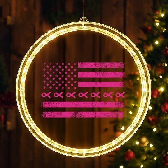 Pink Ribbon American Flag Breast Cancer LED Christmas Window Lights