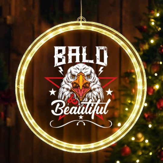 Bald & Beautiful American Eagle with Stars and LED Christmas Window Lights