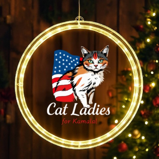 Cat Ladies for Kamala A Patriotic Fusion LED Christmas Window Lights