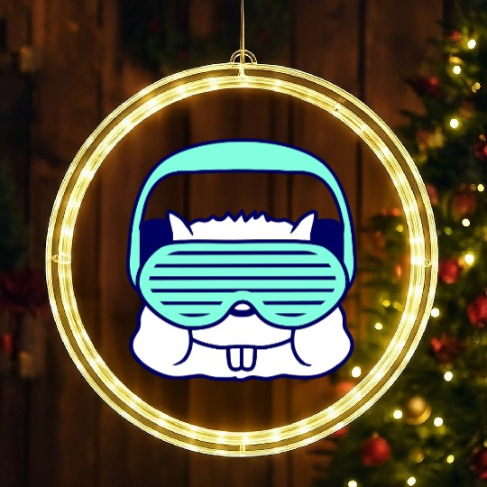 Cute DJ Hamster Party Animal Guinea Pig Pet Face LED Christmas Window Lights